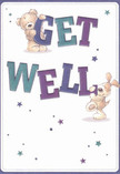 Radiating warmth and optimism, this get well card welcomes the eye with its cheerful design-a plush teddy bear with a comforting, textured coat and a playful, floppy-eared puppy seem to spring from the page, balancing the large indigo and teal letters spelling 'Get Well.' The expressive, smiling faces of the pair lend the scene a sincere, inviting aura, reminiscent of the heartfelt care found in an Ickenham Florist bouquet. A scattering of vibrant stars in shades of blue, turquoise, and violet sparkles across the soft cream background, adding a layer of magic and hope, like a morning stroll past local gardens. The tactile illustration of fur invites the imagination, conjuring the sensation of a gentle embrace for someone in recovery. The carefully chosen palette and airy composition make the card feel as light as a freshly picked arrangement delivered to a doorstep in Ickenham, enveloping the recipient in kindness and gentle encouragement along their path to wellness.